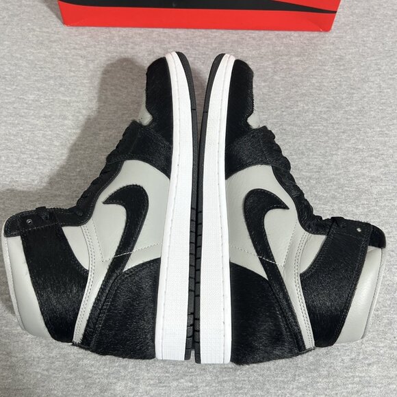 Nike Air Jordan 1 Retro High OG Shoes Black Grey Bovine Fur Mens 10.5 Womens 12 - Picture 14 of 16